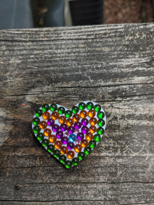 White Painted Handcrafted Caberchons Heart Brooch Pin