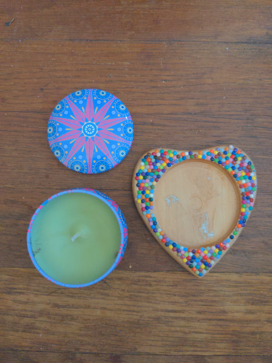 Votive Candle with Heart-shaped Coaster