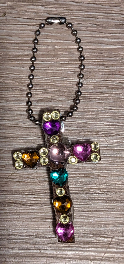 Double Sided Wood Cross Keychain
