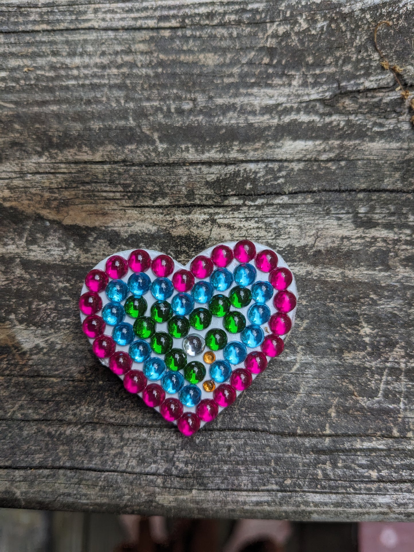 White Painted Handcrafted Caberchons Heart Brooch Pin
