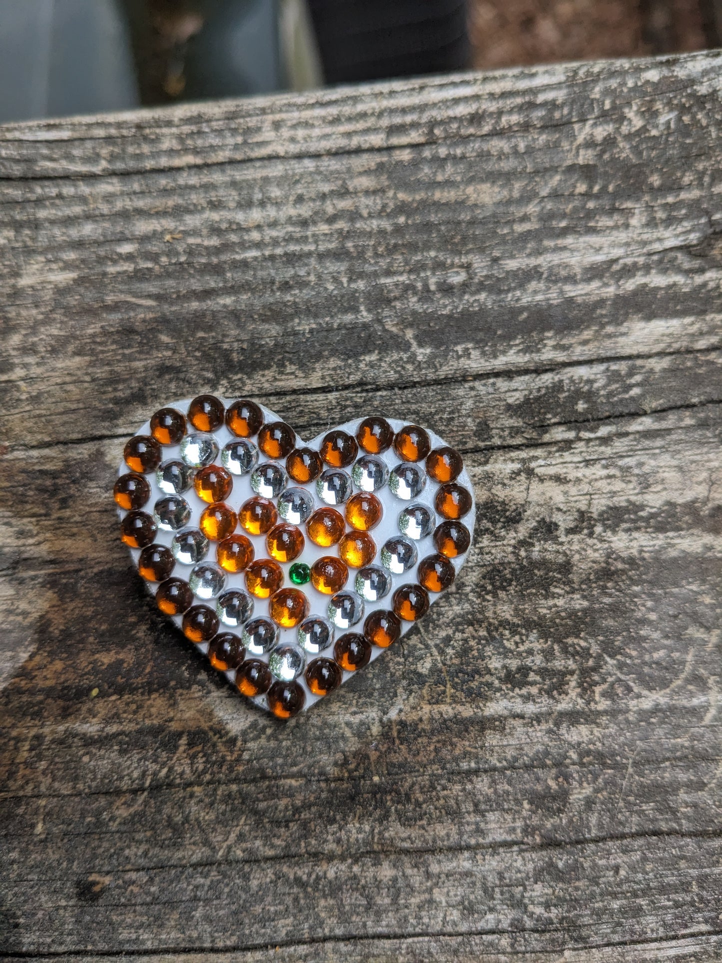 White Painted Handcrafted Caberchons Heart Brooch Pin