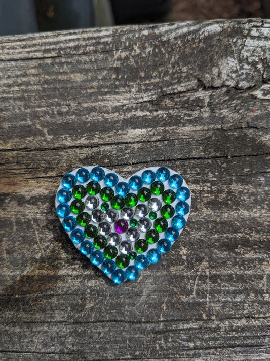 White Painted Handcrafted Caberchons Heart Brooch Pin