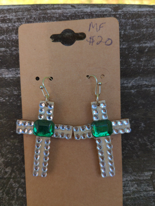 Green Cross Earrings