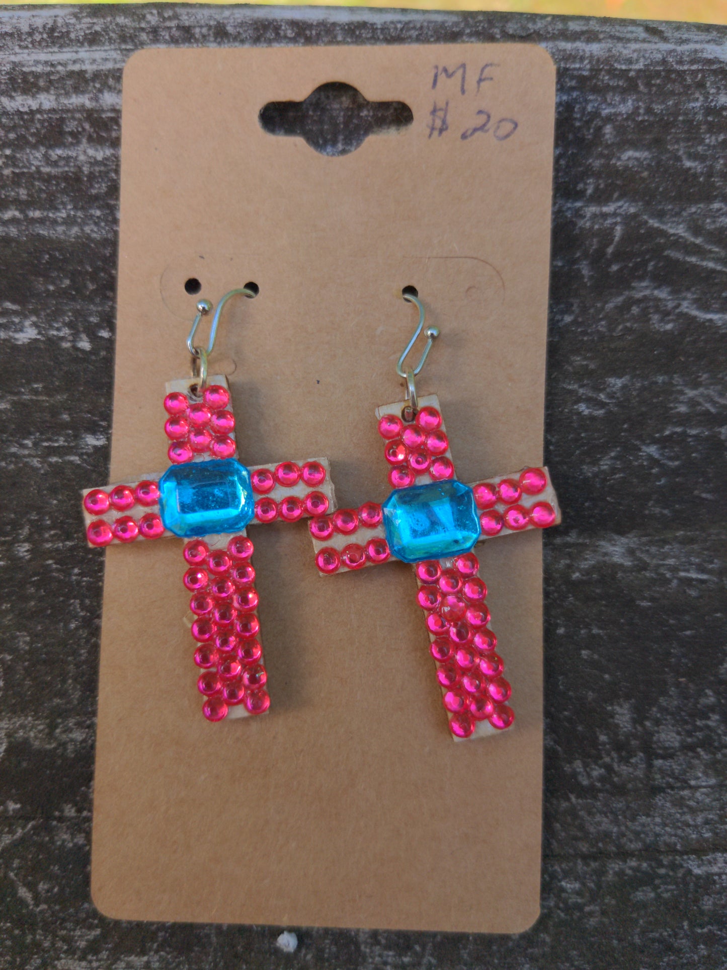 Blue and Pink Cross Earrings