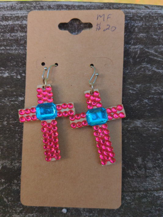 Blue and Pink Cross Earrings