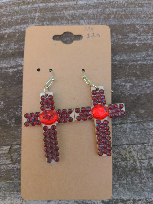 Burgundy and Red Cross Earrings