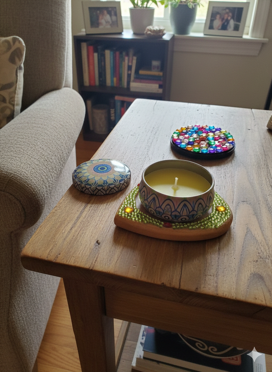 Votive Candle with Heart-shaped Coaster