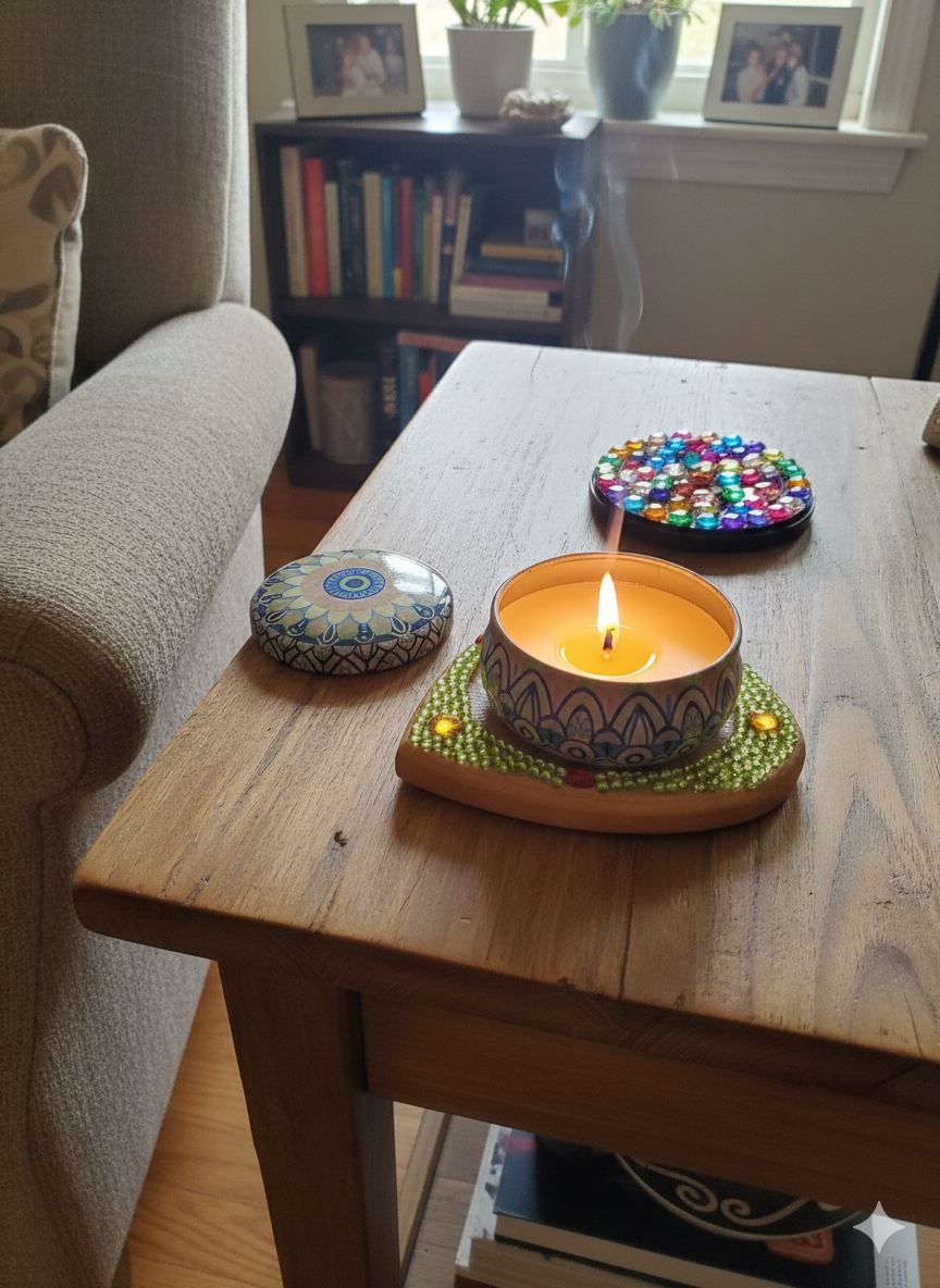 Votive Candle with Heart-shaped Coaster