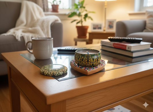 Votive Candle with Heart-shaped Coaster