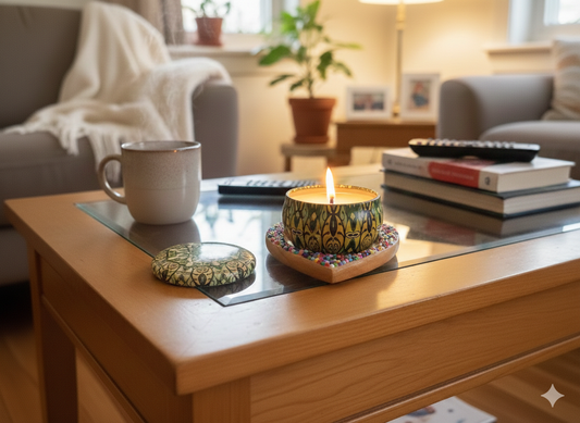 Votive Candle with Heart-shaped Coaster
