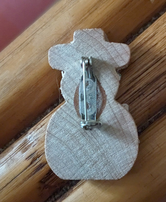 Wood Snowman Pin