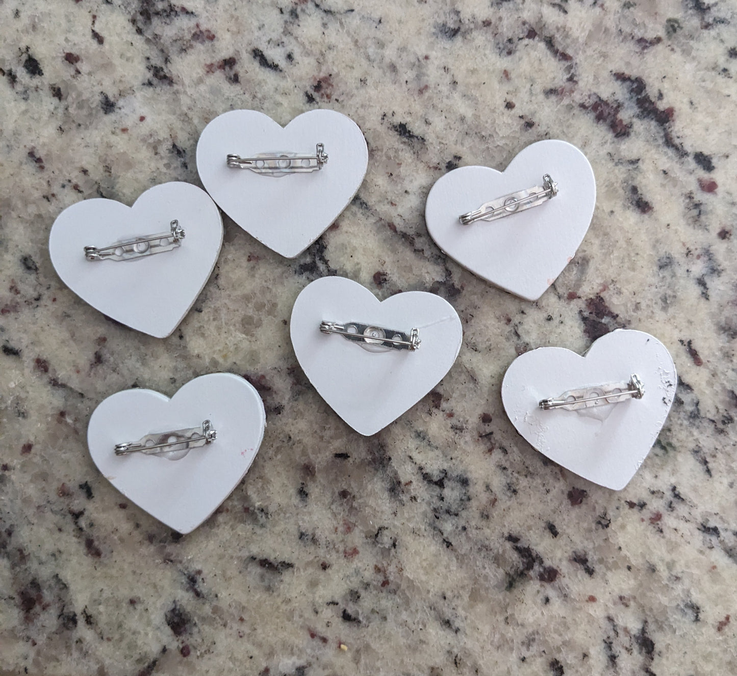 White Painted Handcrafted Caberchons Heart Brooch Pin