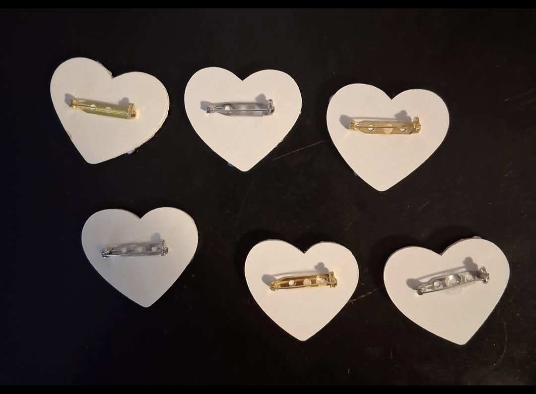 White Painted Handcrafted Caberchons Heart Brooch Pin